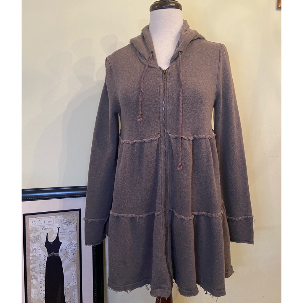 Free People Brown Hooded Zip Front Tiered Sweatshirt Sz M